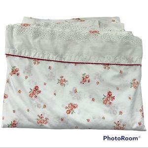 Vintage Shabby Cottagecore Chic Floral Eyelet Ruffle Queen Flat Sheet